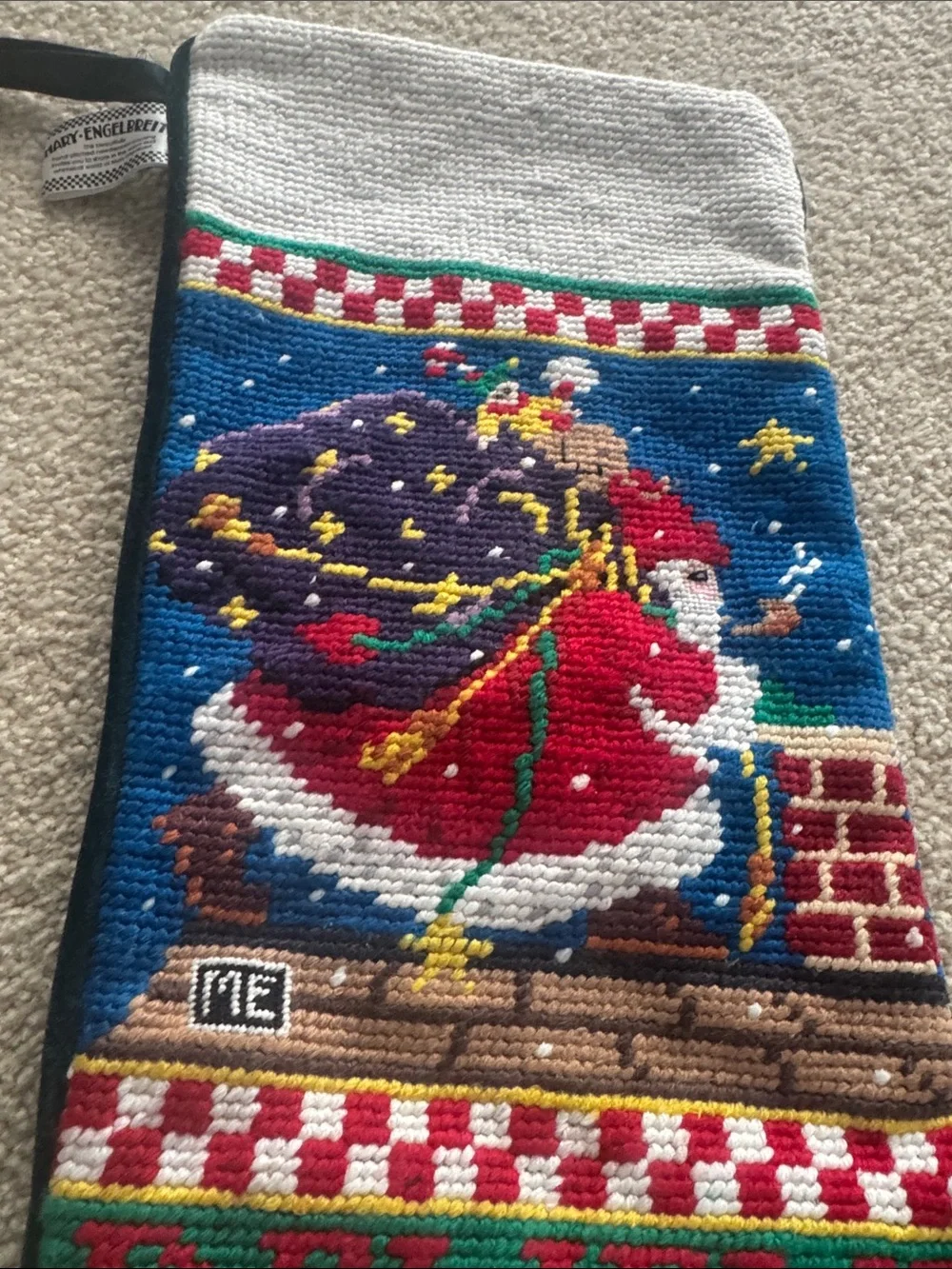 Mary Engelbreit Holiday 'Believe' Christmas Stocking - Red & Green Santa - Picture 3 of 5